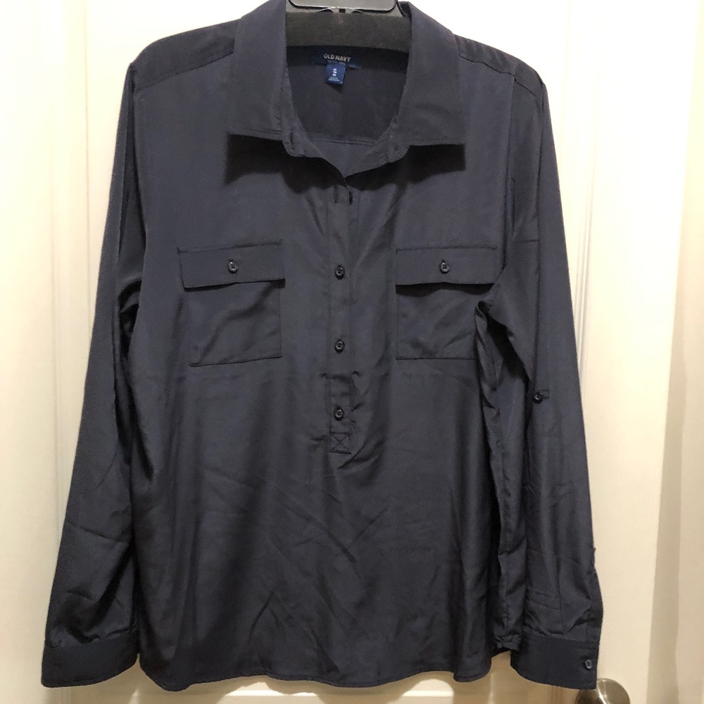 Old navy XL charcoal grey long sleeve blouse shirttail hem
